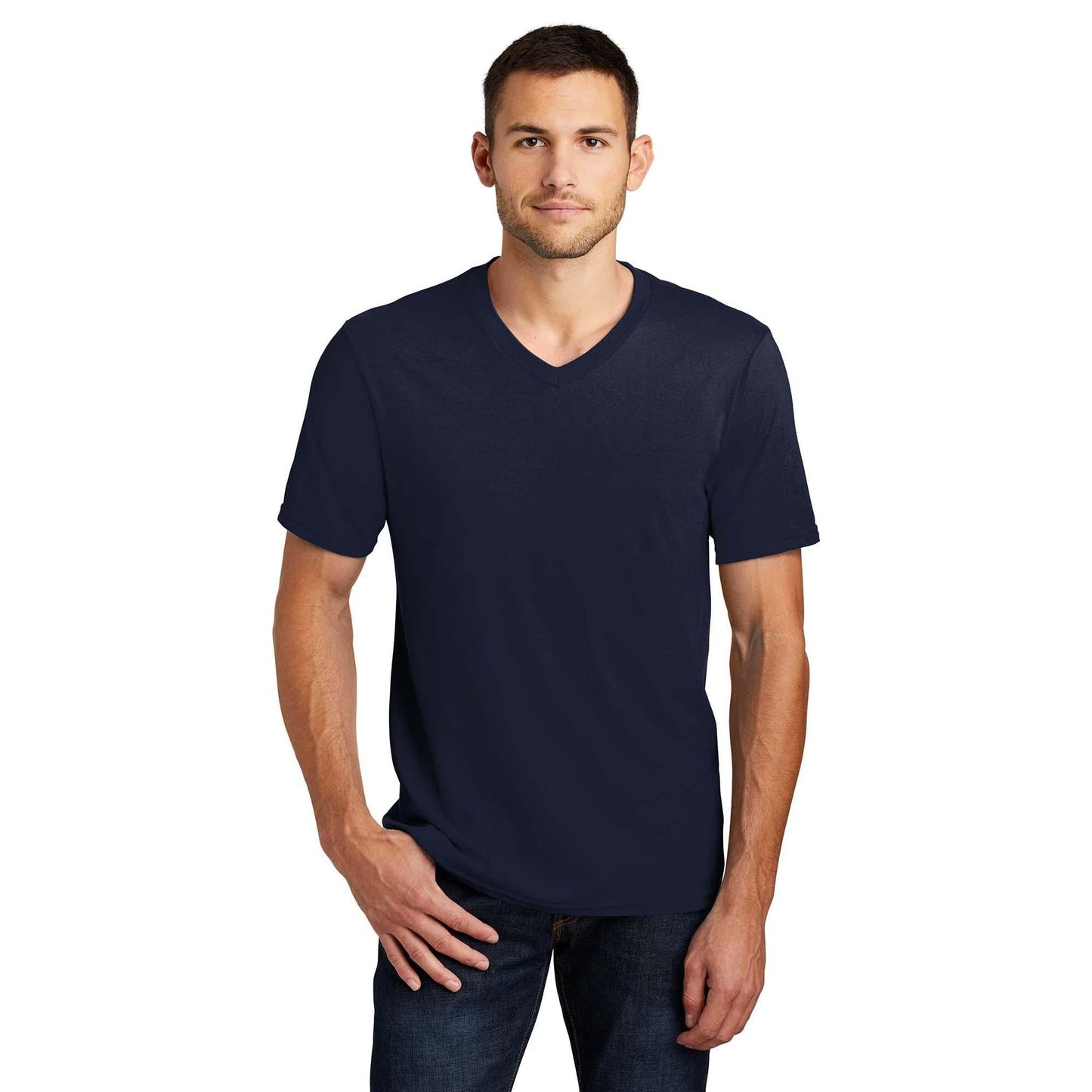 Black T-Shirts - District - V-Neck Style Cotton Blend