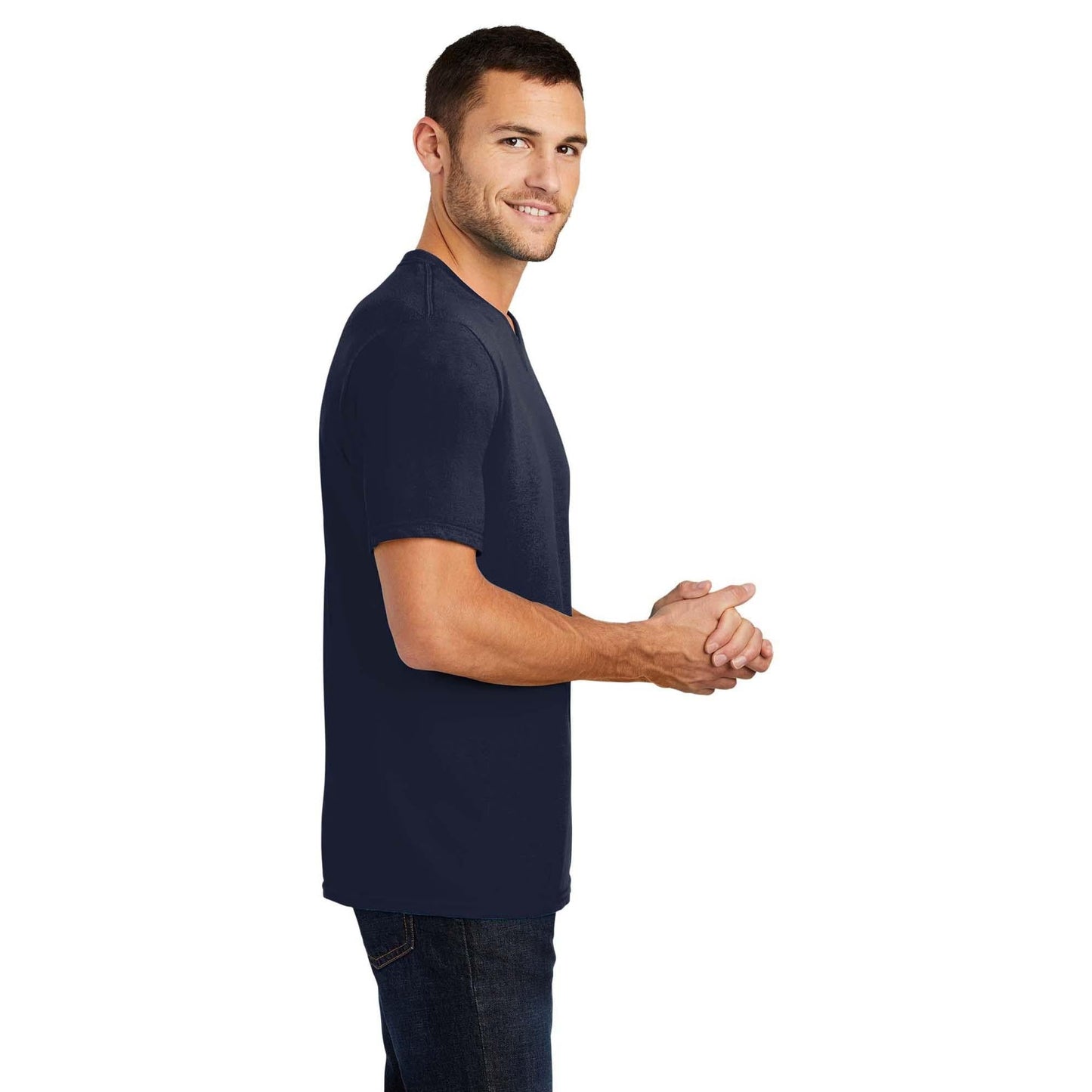 Black T-Shirts - District - V-Neck Style Cotton Blend