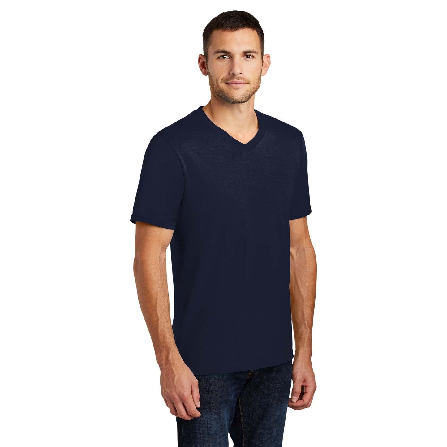 Black T-Shirts - District - V-Neck Style Cotton Blend