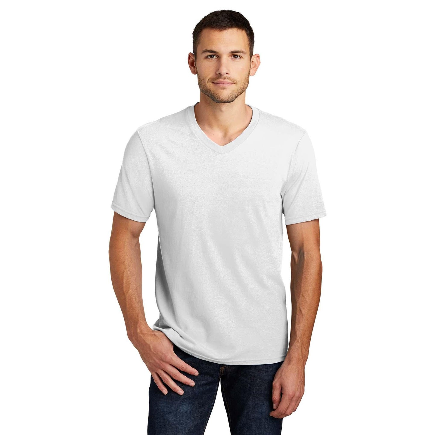 Black T-Shirts - District - V-Neck Style Cotton Blend