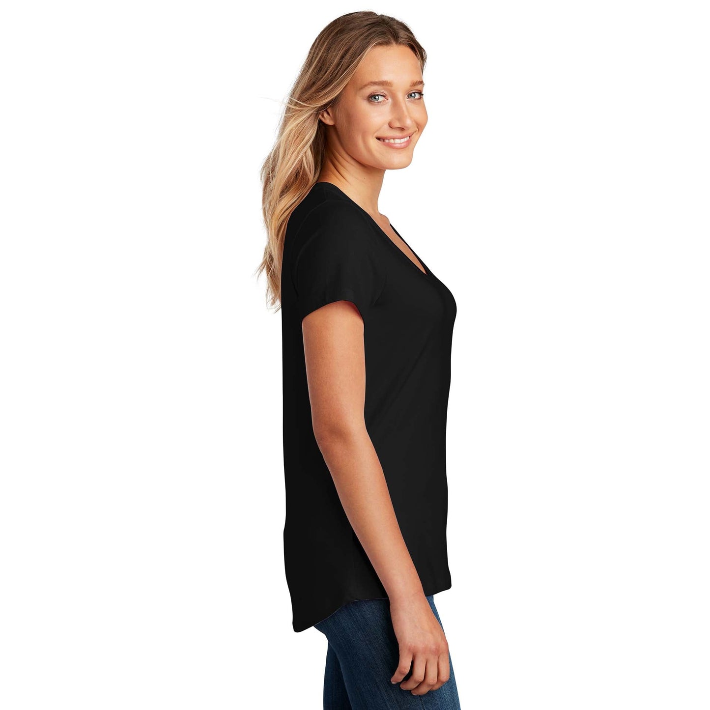 Black T-Shirt - District - Soft Flex Scoop Neck Design