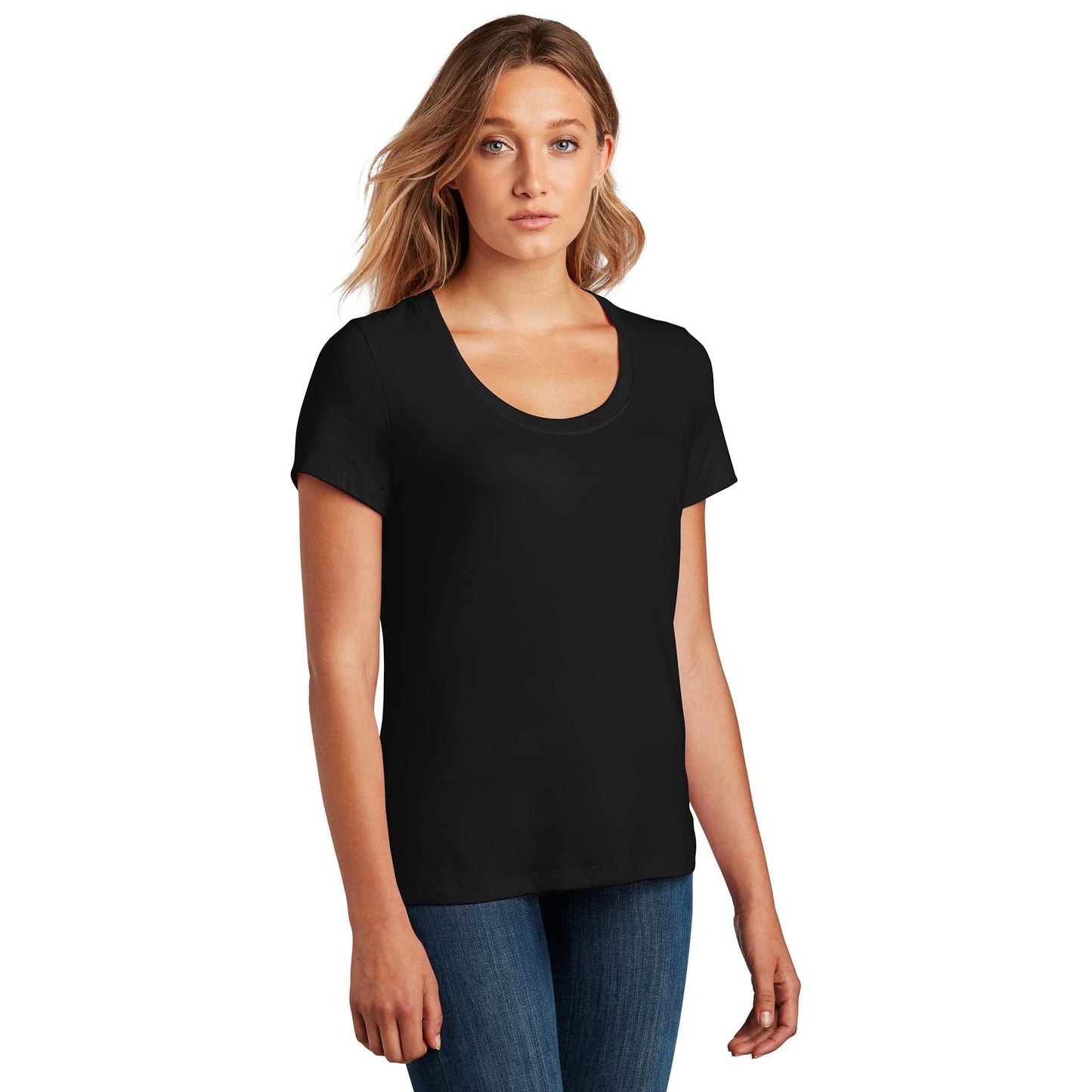 Black T-Shirt - District - Soft Flex Scoop Neck Design