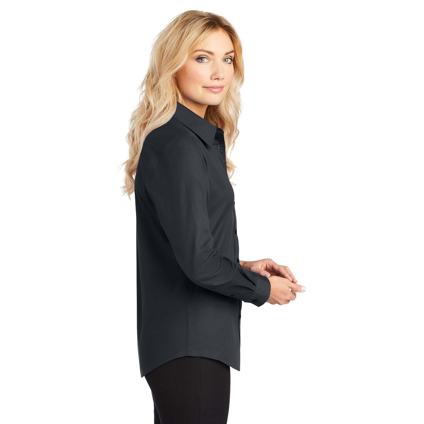 Black/Light Stone Button Up Shirt - Port Authority - Easy Care