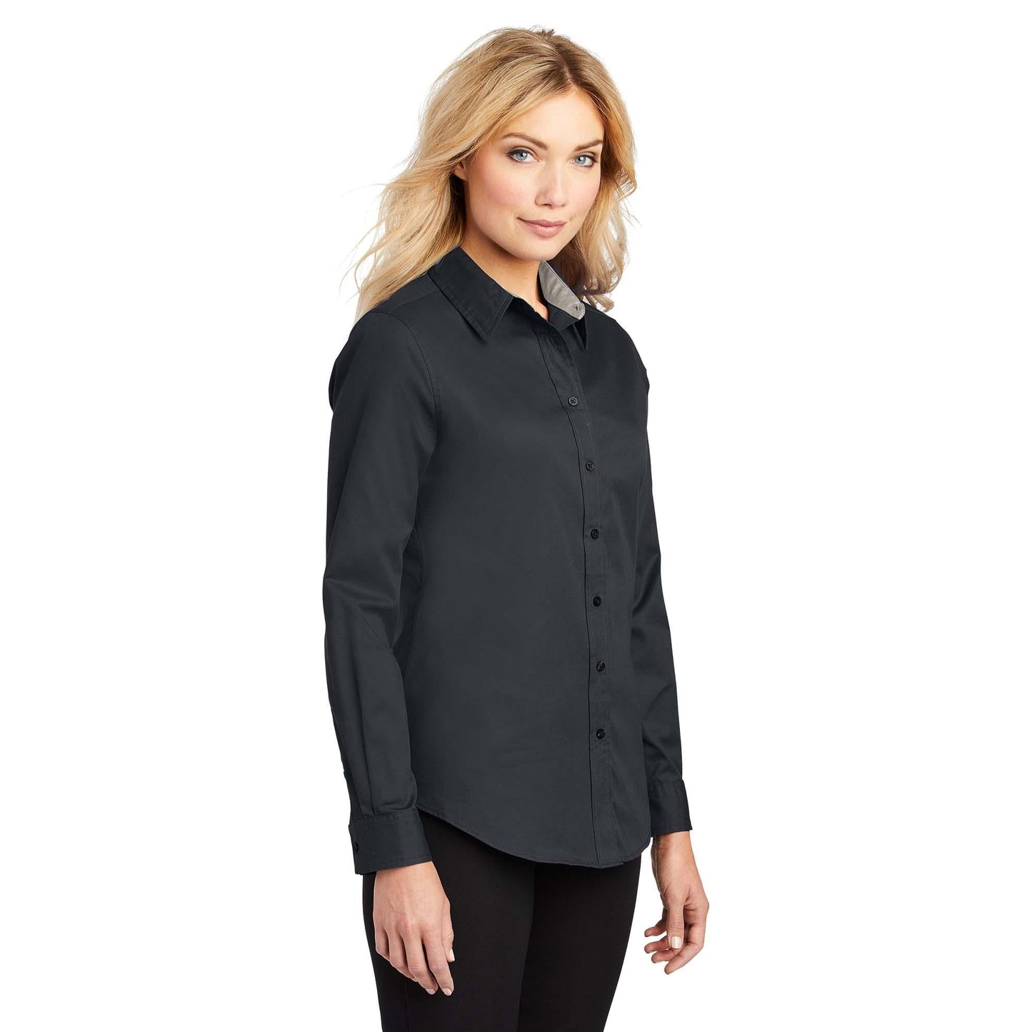 Black/Light Stone Button Up Shirt - Port Authority - Easy Care