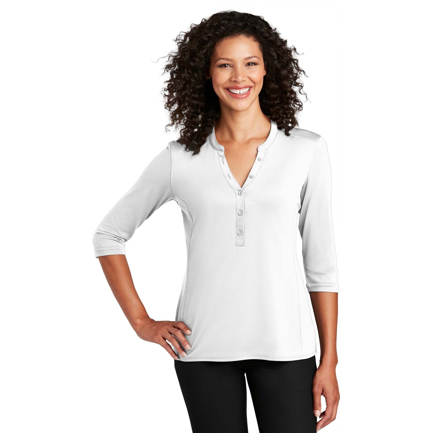 Black Henley Shirt - Port Authority - Tag-Free