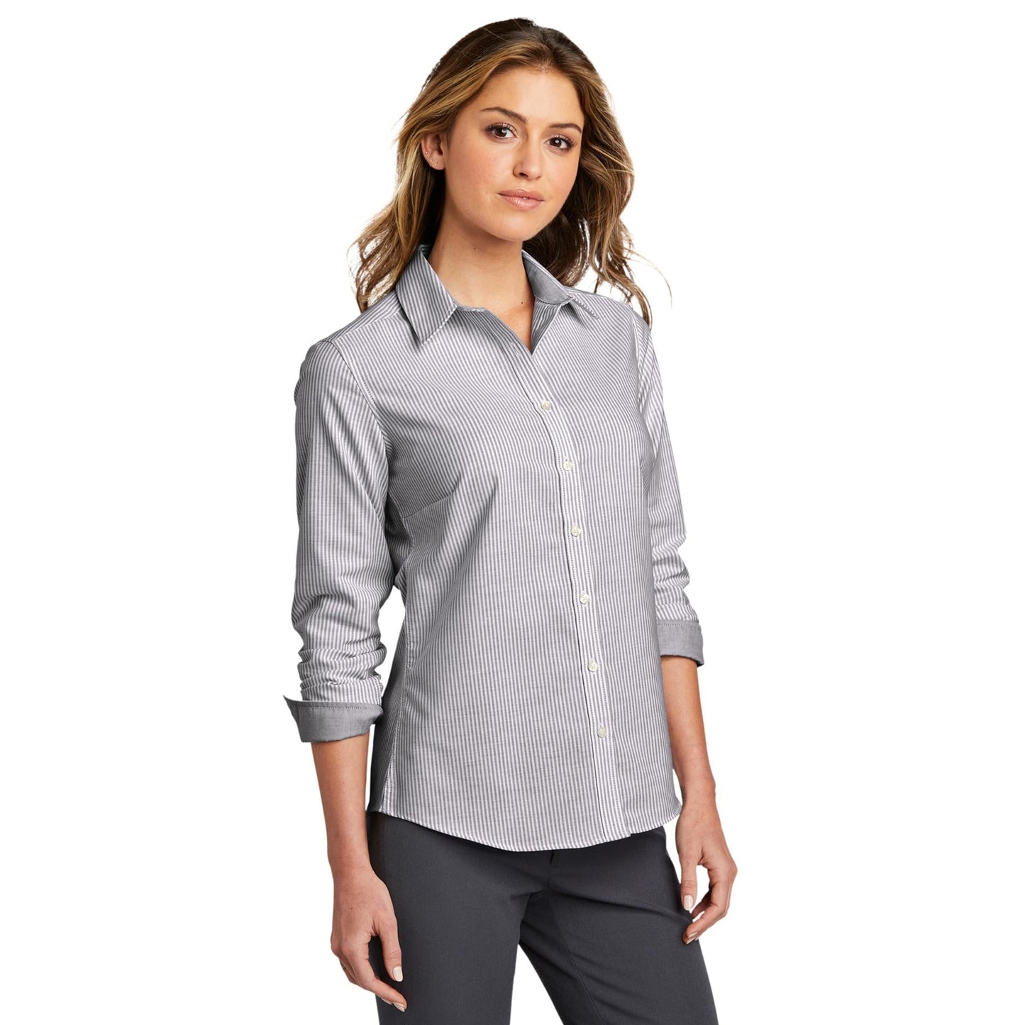 Black/White Button Up Shirt - Port Authority - Striped Design