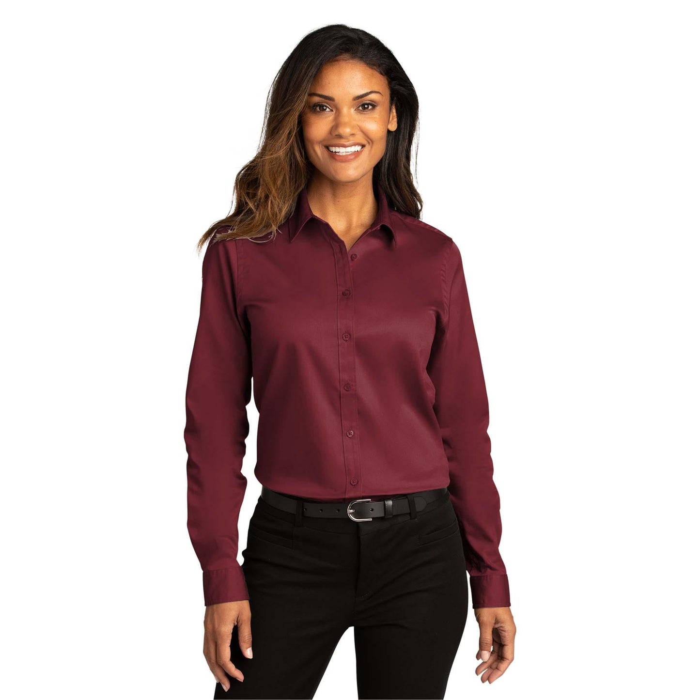 Burgundy Button Up Shirts - Port Authority - Elegant Twill