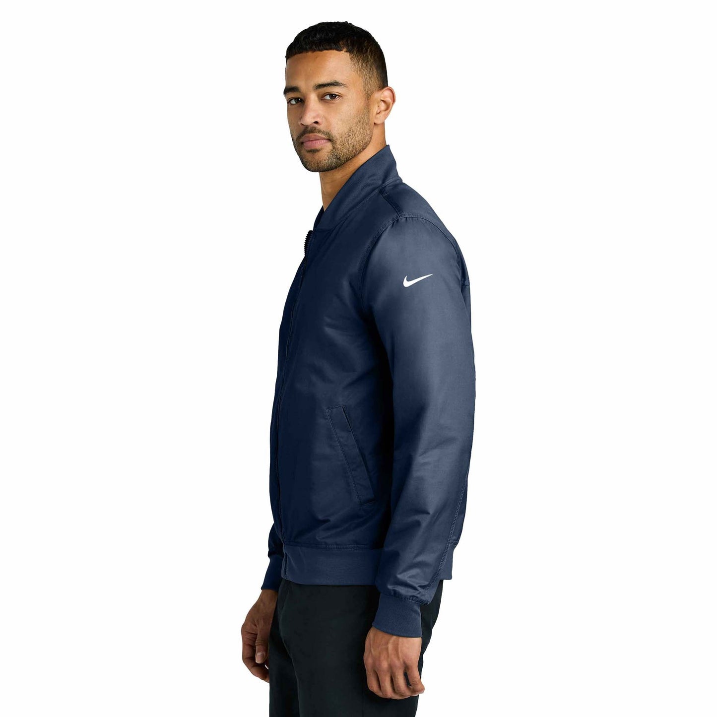 Black Bomber Jacket - Nike - Ribbed Collar - Stylish Wear