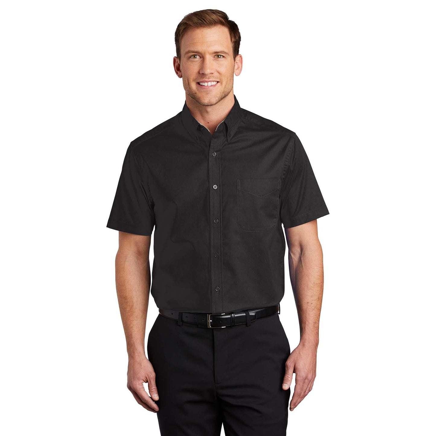 Black/Light Stone Button Up Shirt - Port Authority - Easy Care