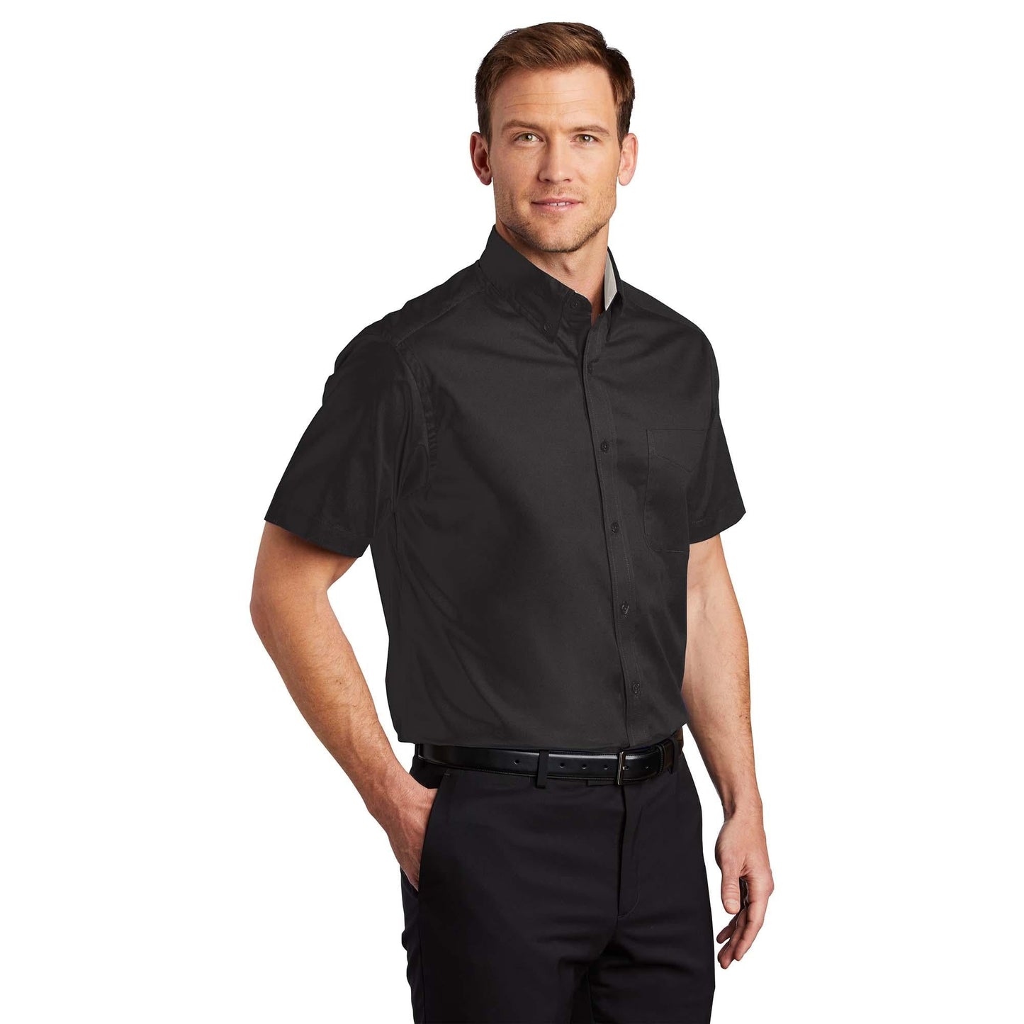 Black/Light Stone Button Up Shirt - Port Authority - Easy Care