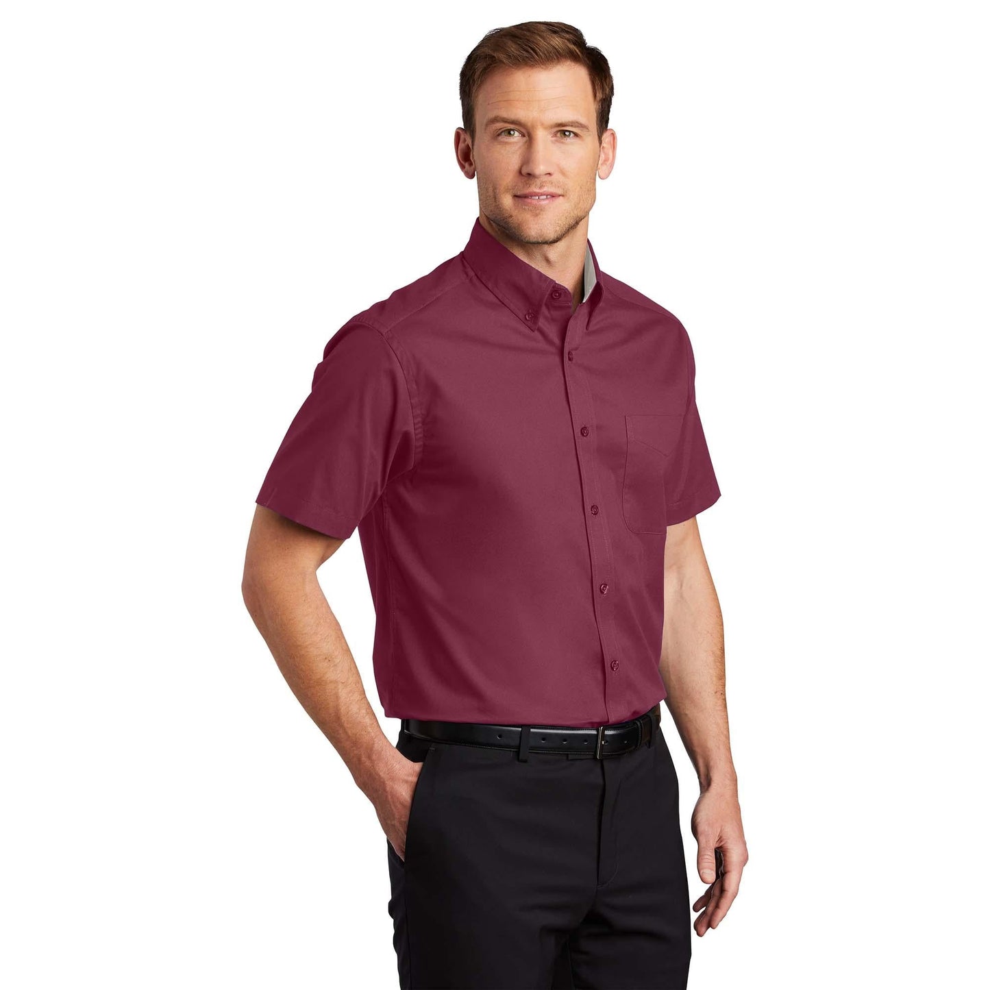 Black/Light Stone Button Up Shirt - Port Authority - Easy Care
