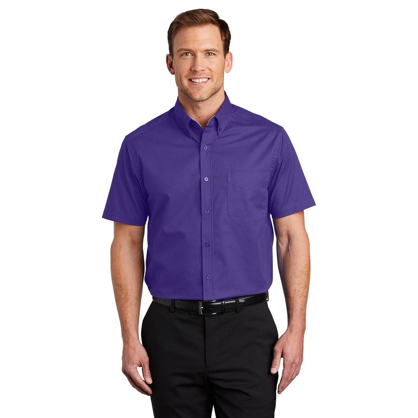 Black/Light Stone Button Up Shirt - Port Authority - Easy Care