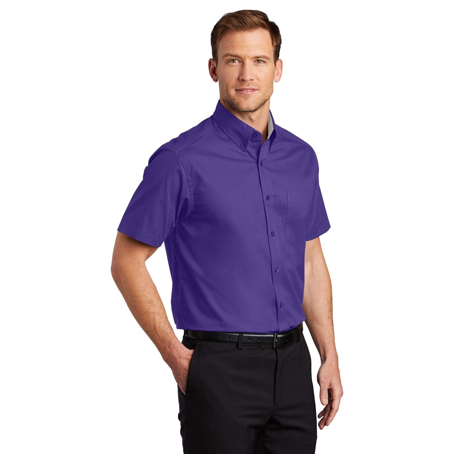 Black/Light Stone Button Up Shirt - Port Authority - Easy Care