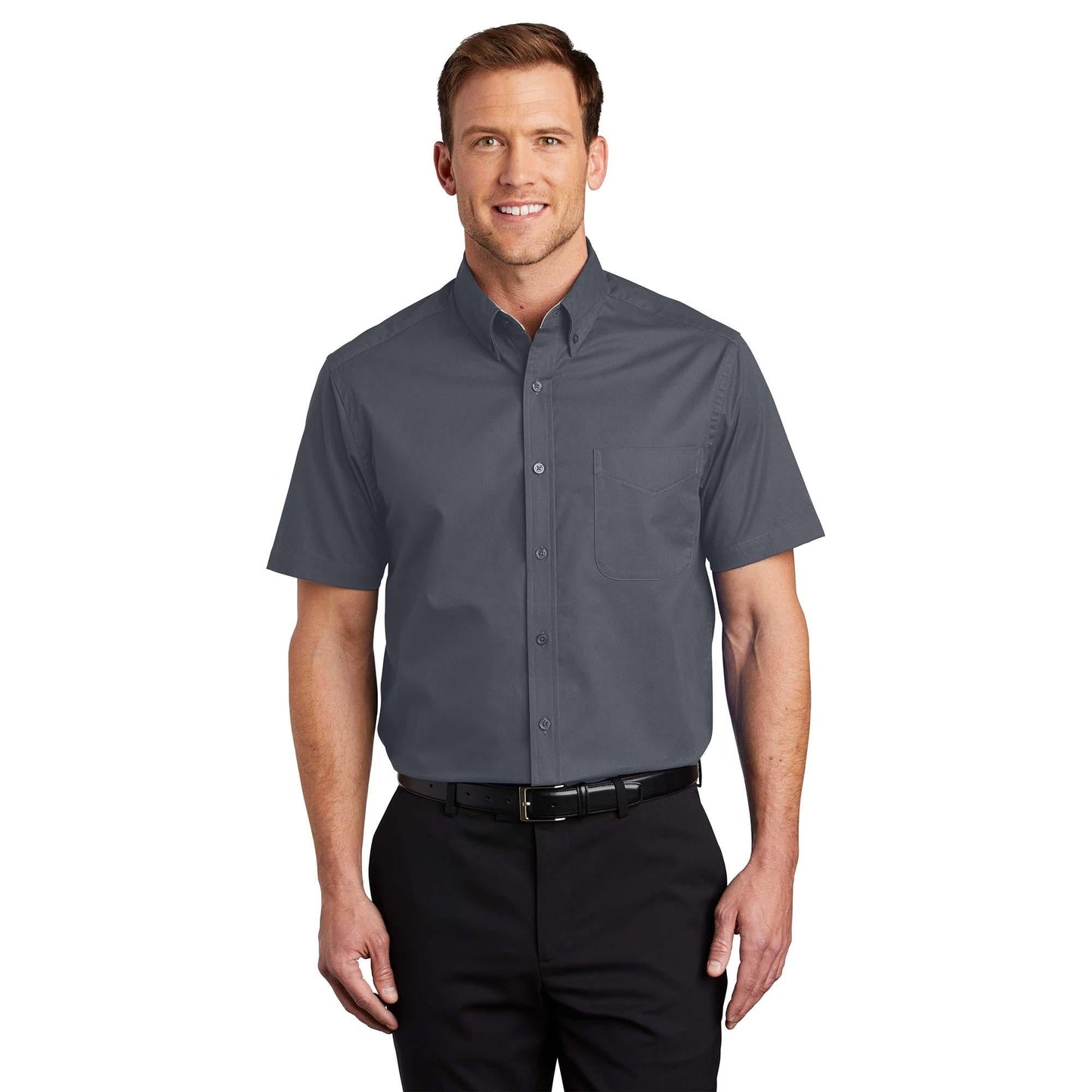Black/Light Stone Button Up Shirt - Port Authority - Easy Care