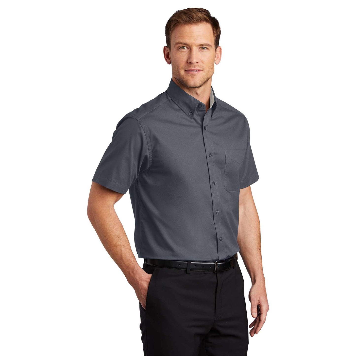 Black/Light Stone Button Up Shirt - Port Authority - Easy Care