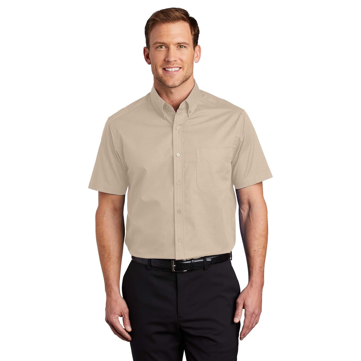 Black/Light Stone Button Up Shirt - Port Authority - Easy Care