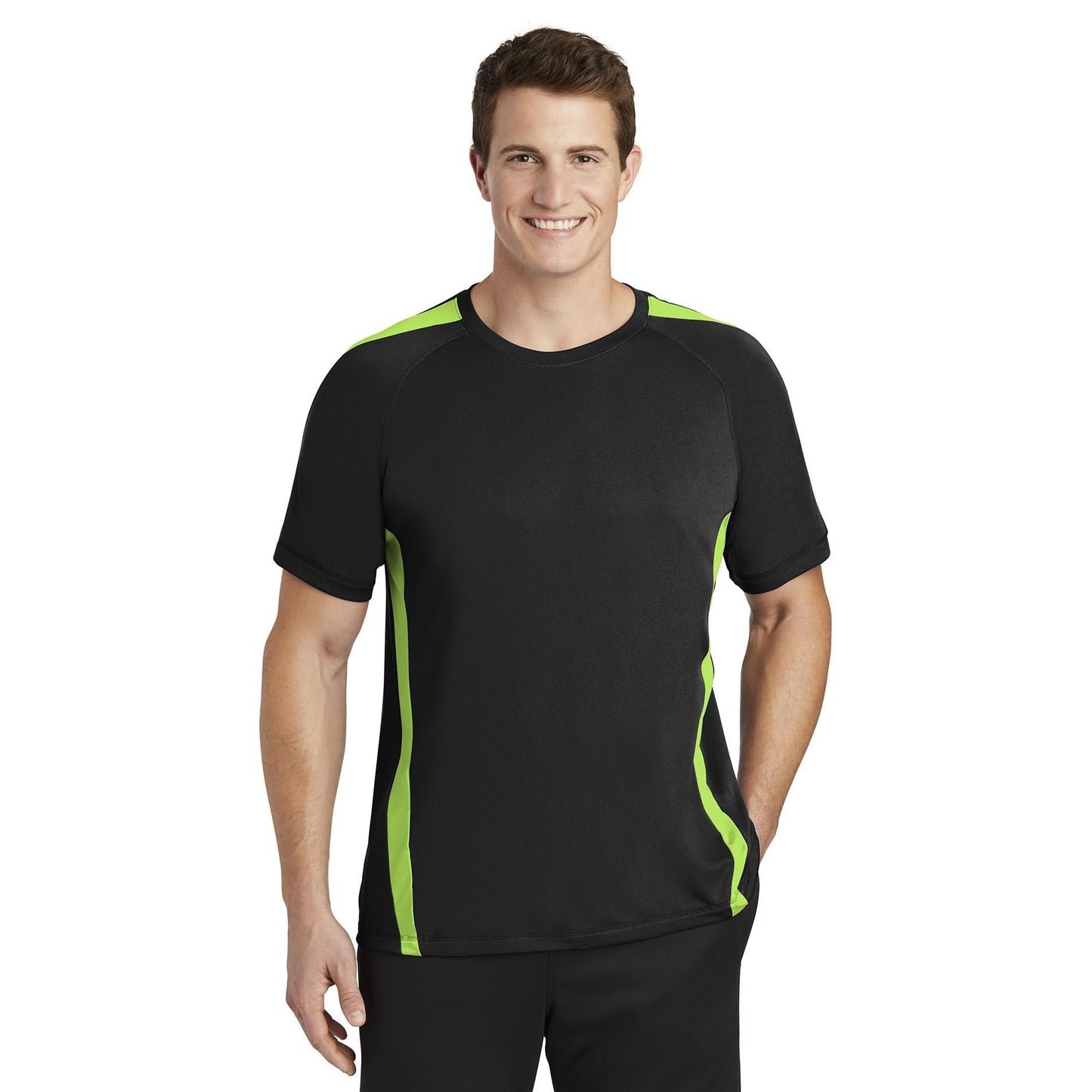 Black/Lime Shock T-Shirts - Sport-Tek - Colorblock Design