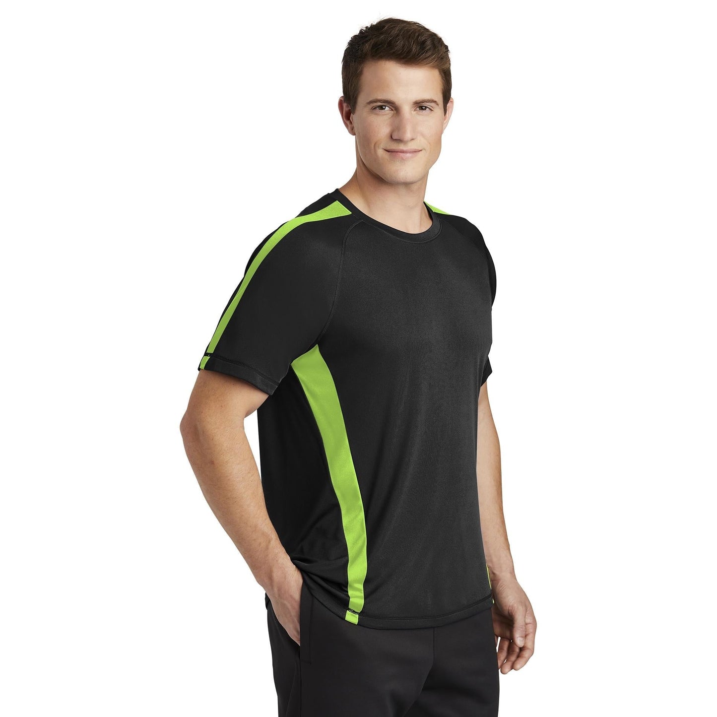 Black/Lime Shock T-Shirts - Sport-Tek - Colorblock Design