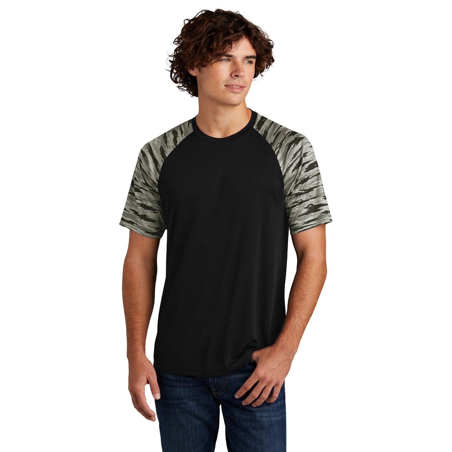Black T-Shirts - Sport-Tek - Colorblock Design, Camo Pattern