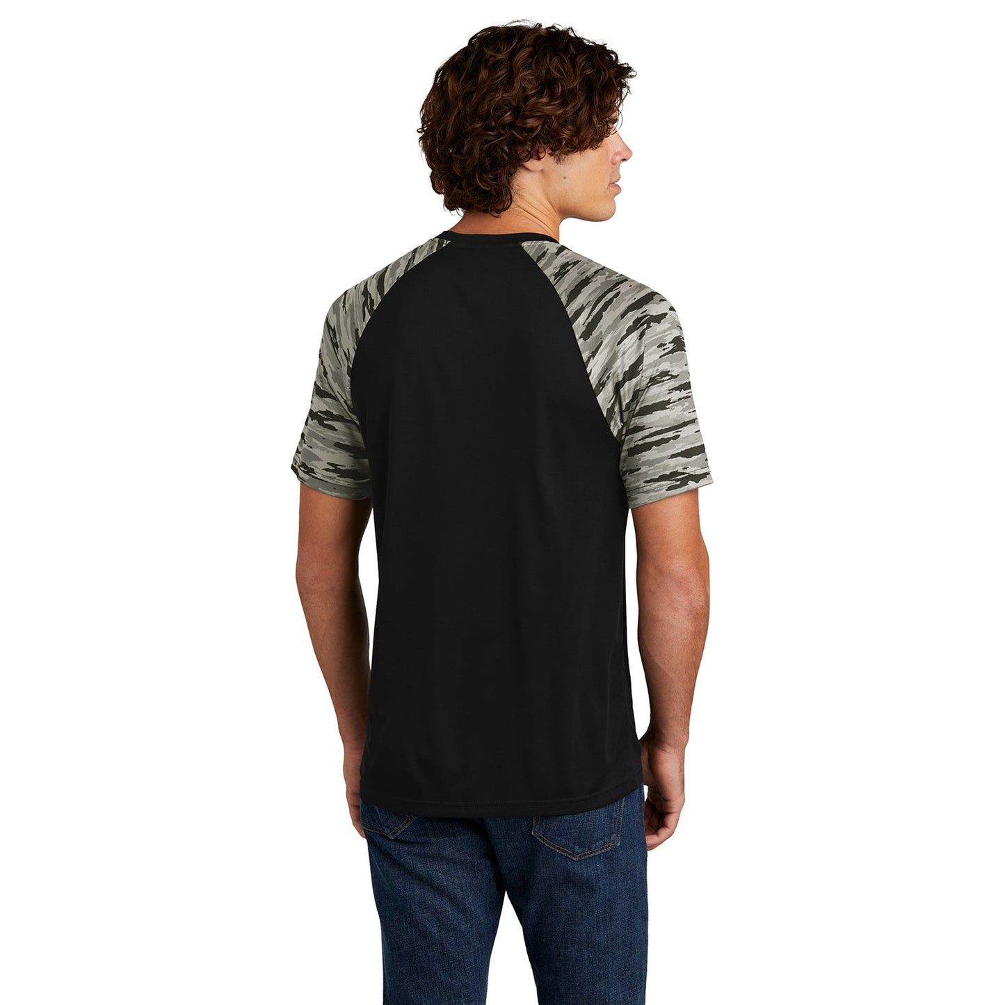 Black T-Shirts - Sport-Tek - Colorblock Design, Camo Pattern