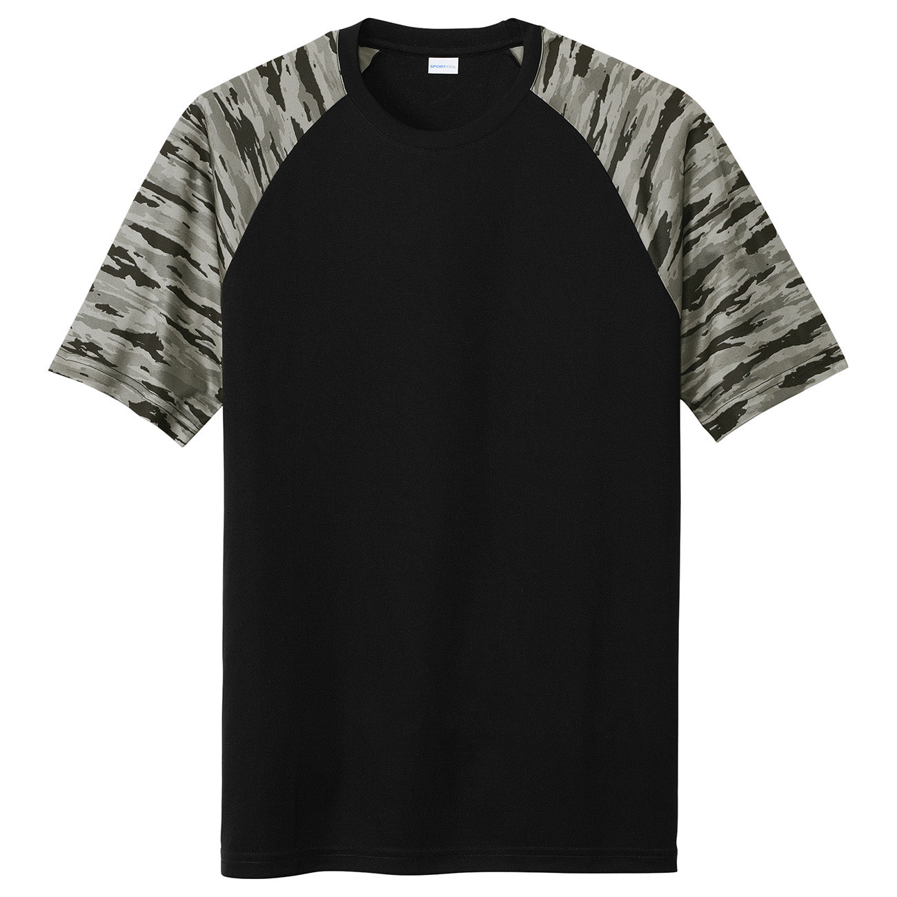 Black T-Shirts - Sport-Tek - Colorblock Design, Camo Pattern
