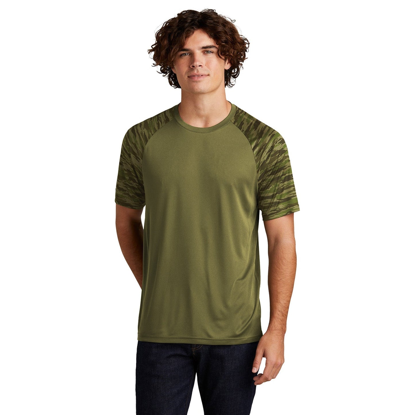 Black T-Shirts - Sport-Tek - Colorblock Design, Camo Pattern