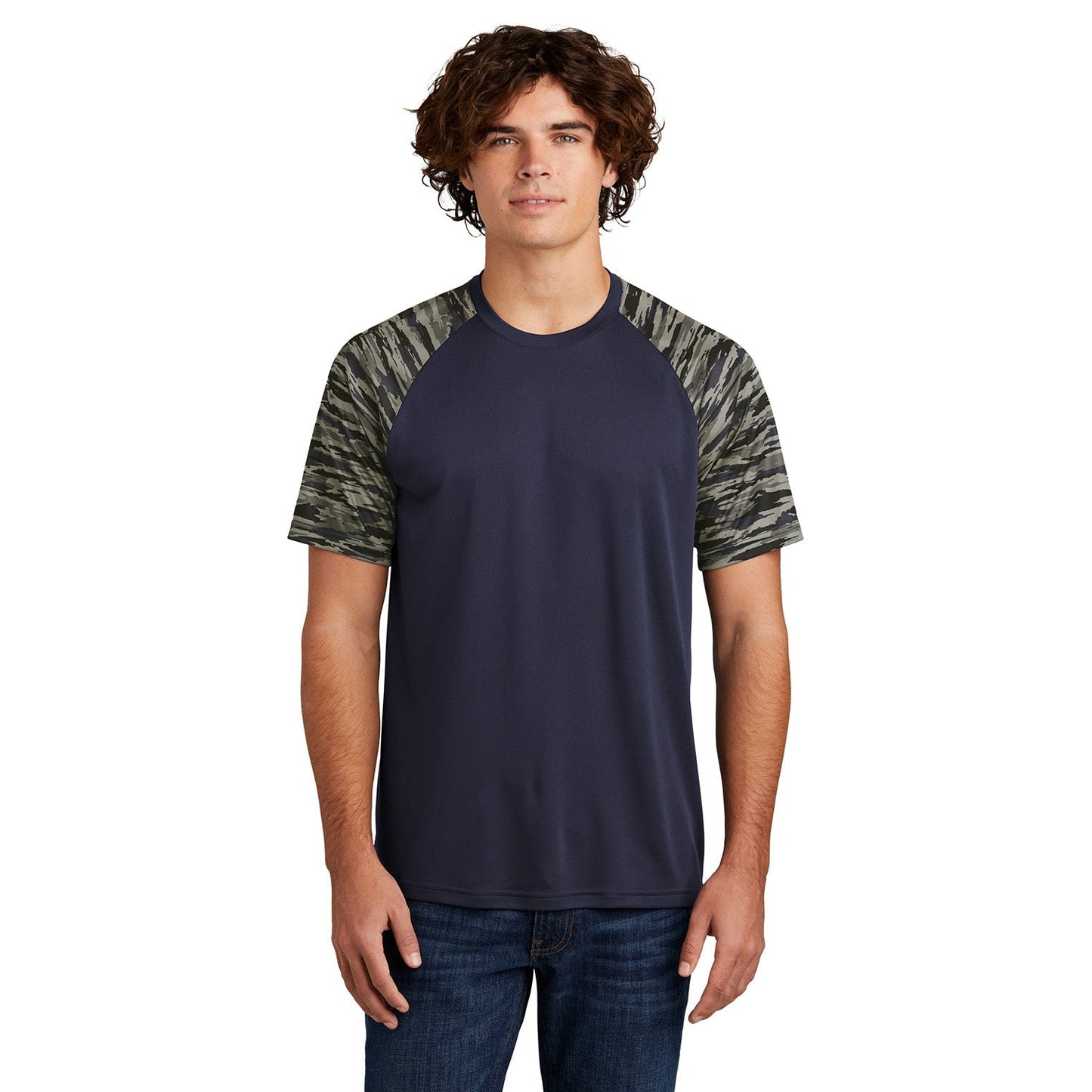 Black T-Shirts - Sport-Tek - Colorblock Design, Camo Pattern
