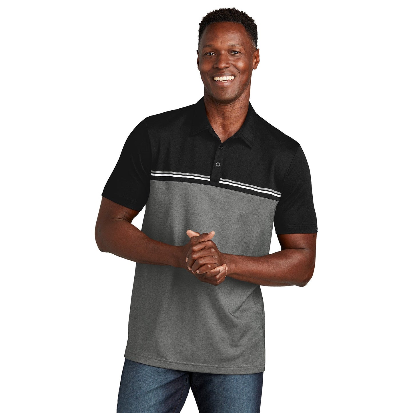 Black/Dark Grey Heather Polo - TravisMathew - Colorblocked
