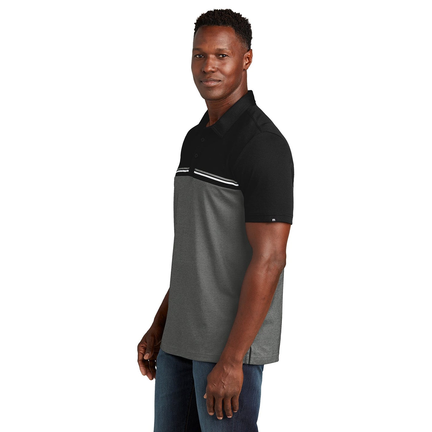 Black/Dark Grey Heather Polo - TravisMathew - Colorblocked