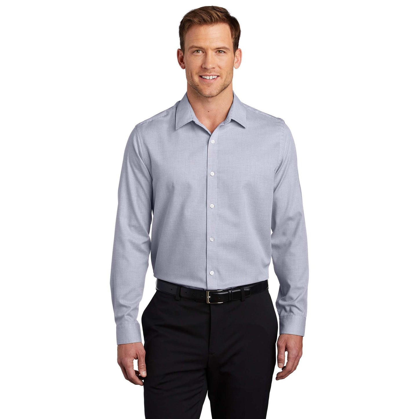 Gusty Grey/White Button Up Shirt - Port Authority - Stylish