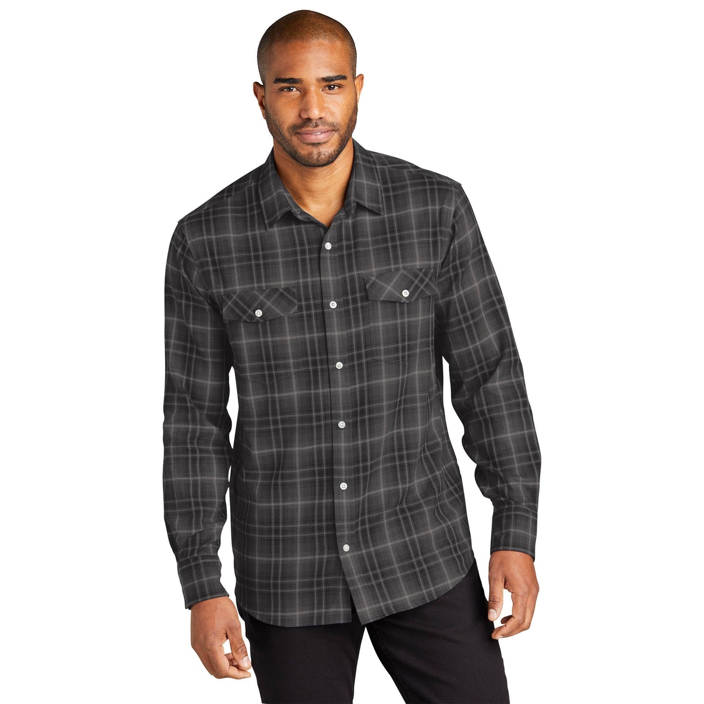 Deep Black Button Up Shirt - Port Authority - Soft Fabric