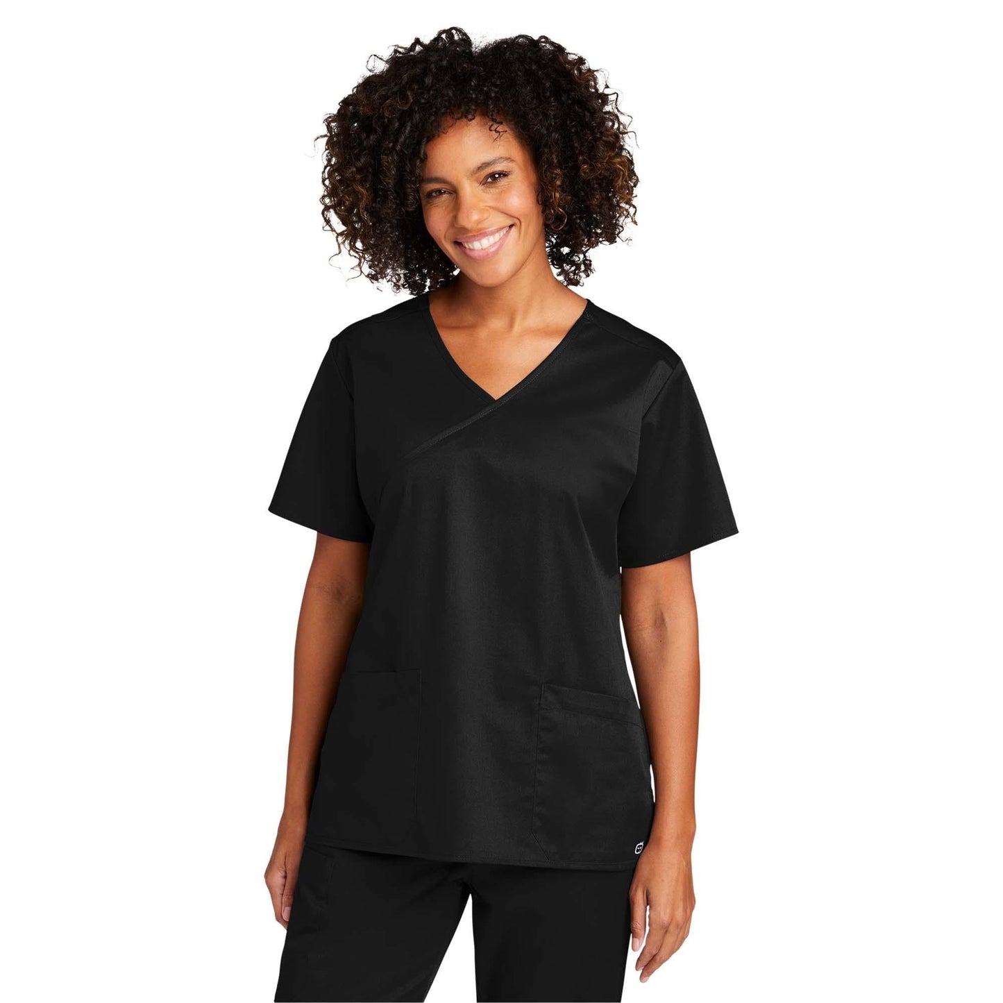 Black Scrub Tops - WonderWink - Comfortable Mock Wrap
