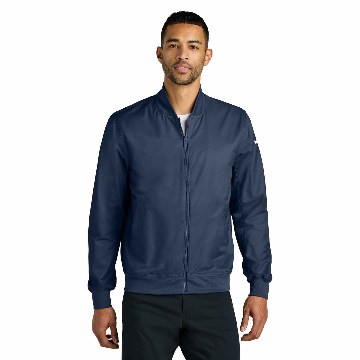 Black Bomber Jacket - Nike - Ribbed Collar - Stylish Wear