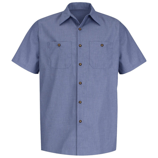 Denim Blue Button Up Shirt - Red Kap - Stylish Micro Check