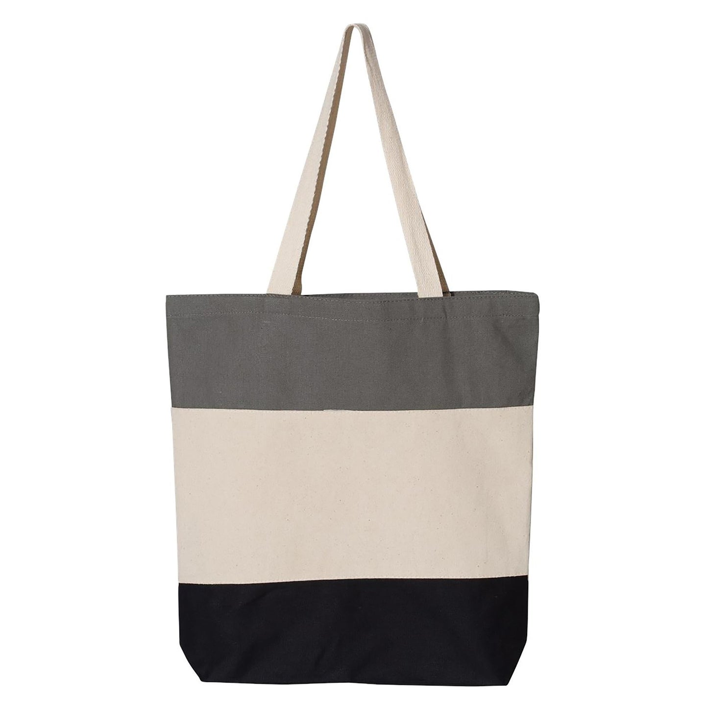 Black Tri-Color Tote Bag - Q-Tees - Durable Canvas