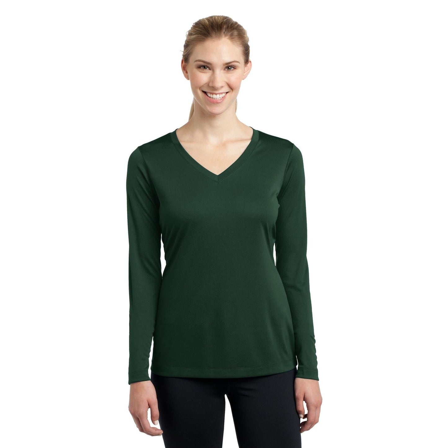 Forest Green T-Shirt - Sport-Tek - Long Sleeve V-Neck