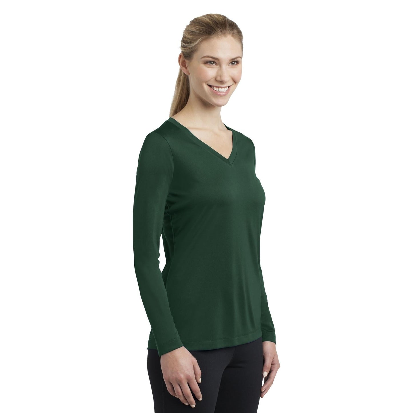 Forest Green T-Shirt - Sport-Tek - Long Sleeve V-Neck