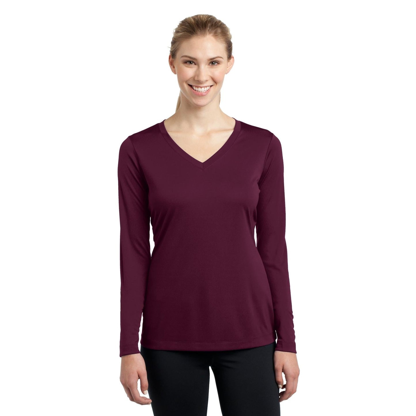 Forest Green T-Shirt - Sport-Tek - Long Sleeve V-Neck