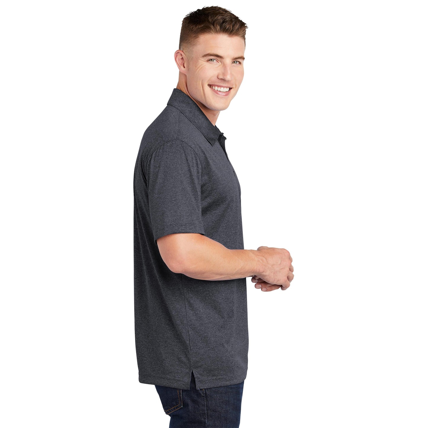 True Royal Heather Polo Shirt - Sport-Tek - Moisture Wicking