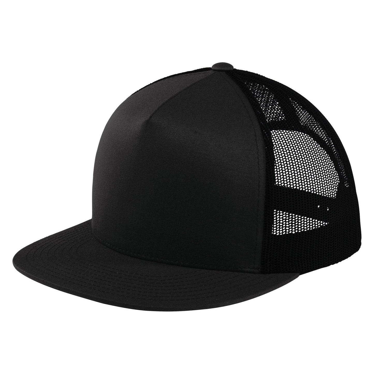 Black Trucker Cap - Sport-Tek - Adjustable Fit Design