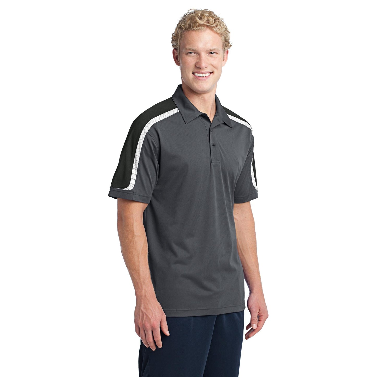Black/Iron Grey/White Polo - Sport-Tek - Stylish Fit