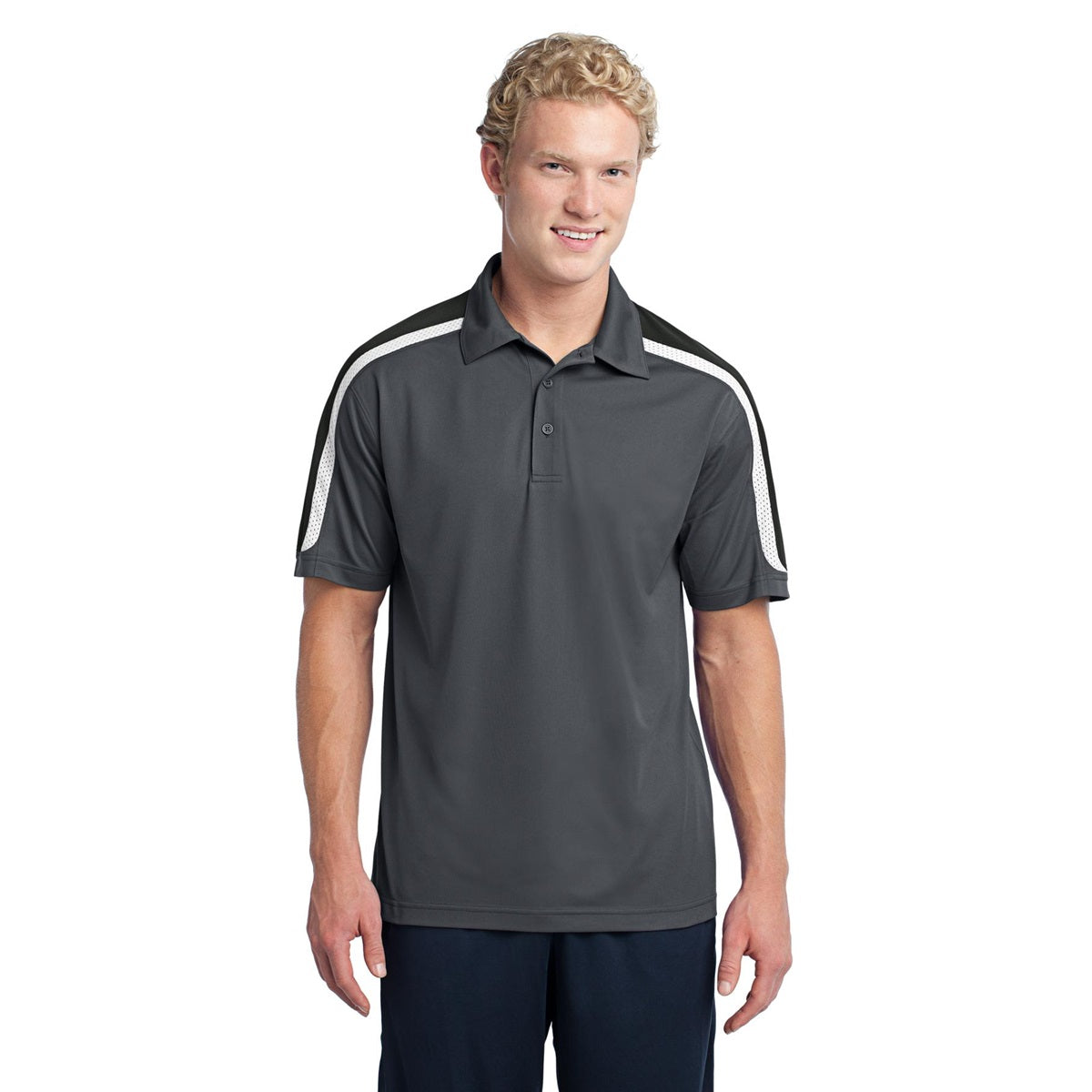 Black/Iron Grey/White Polo - Sport-Tek - Stylish Fit