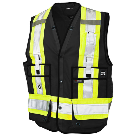 Black Safety Vest - Tough Duck - Reflective Poly Twill