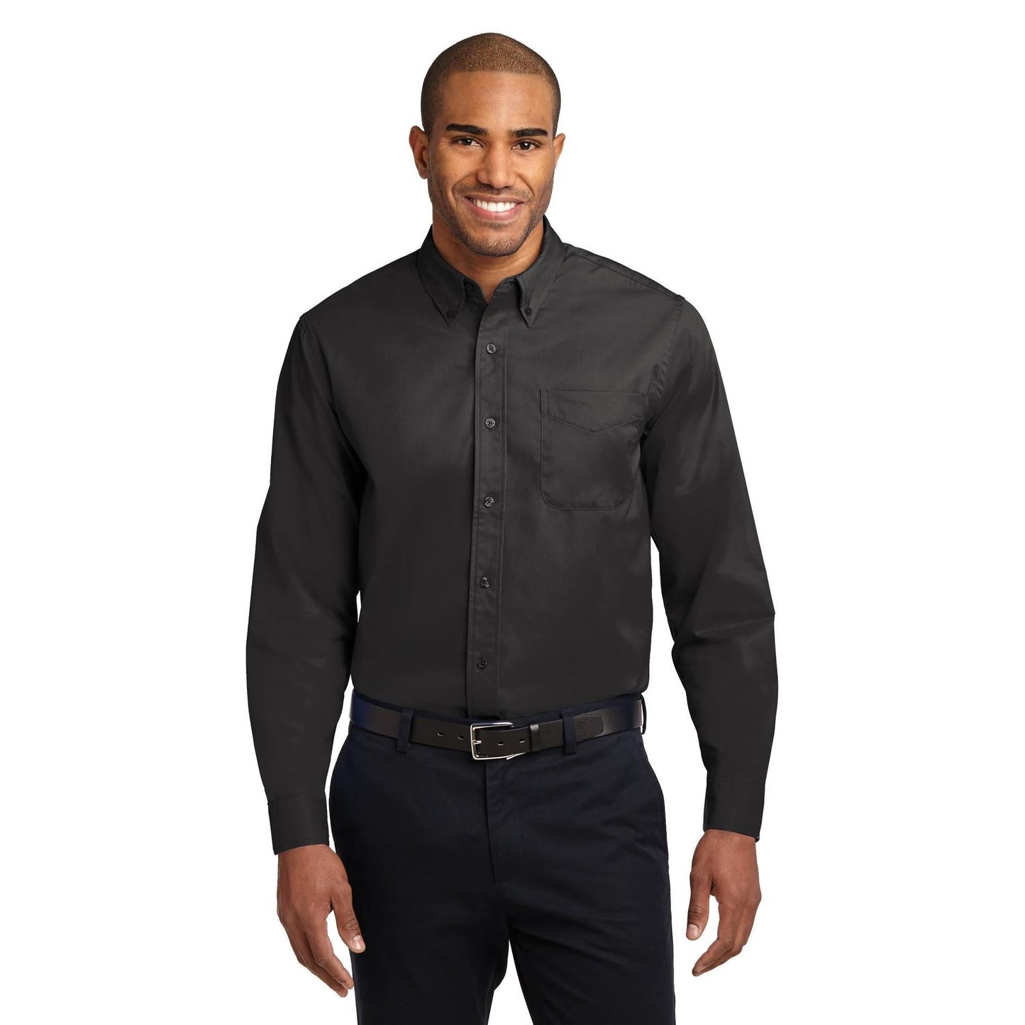 Black/Light Stone Button Up Shirt - Port Authority - Easy Care