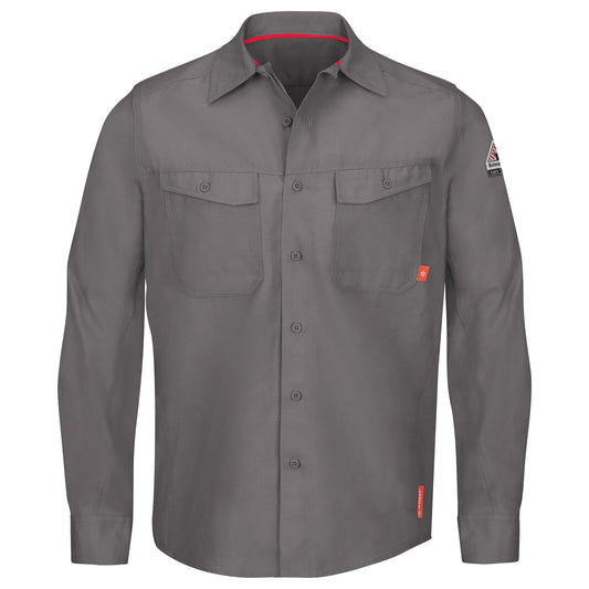 Grey Button Up Shirts - Bulwark FR - Durable Fabric